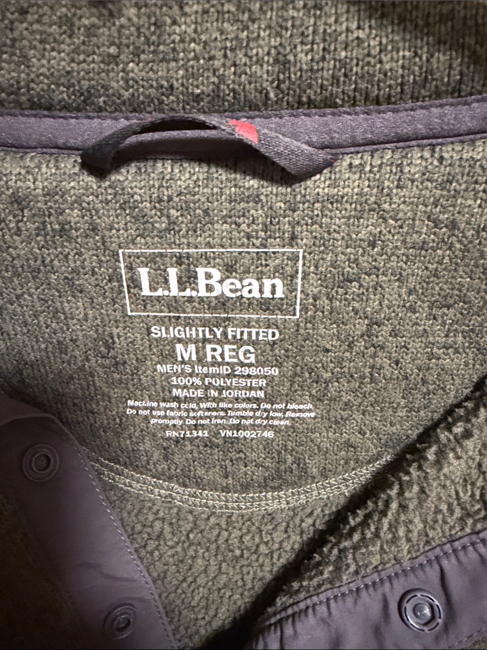 L.L. Bean Olive Green Snap-Front Fleece Pullover - Picture 2 of 6